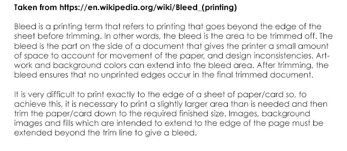 bleed and size information